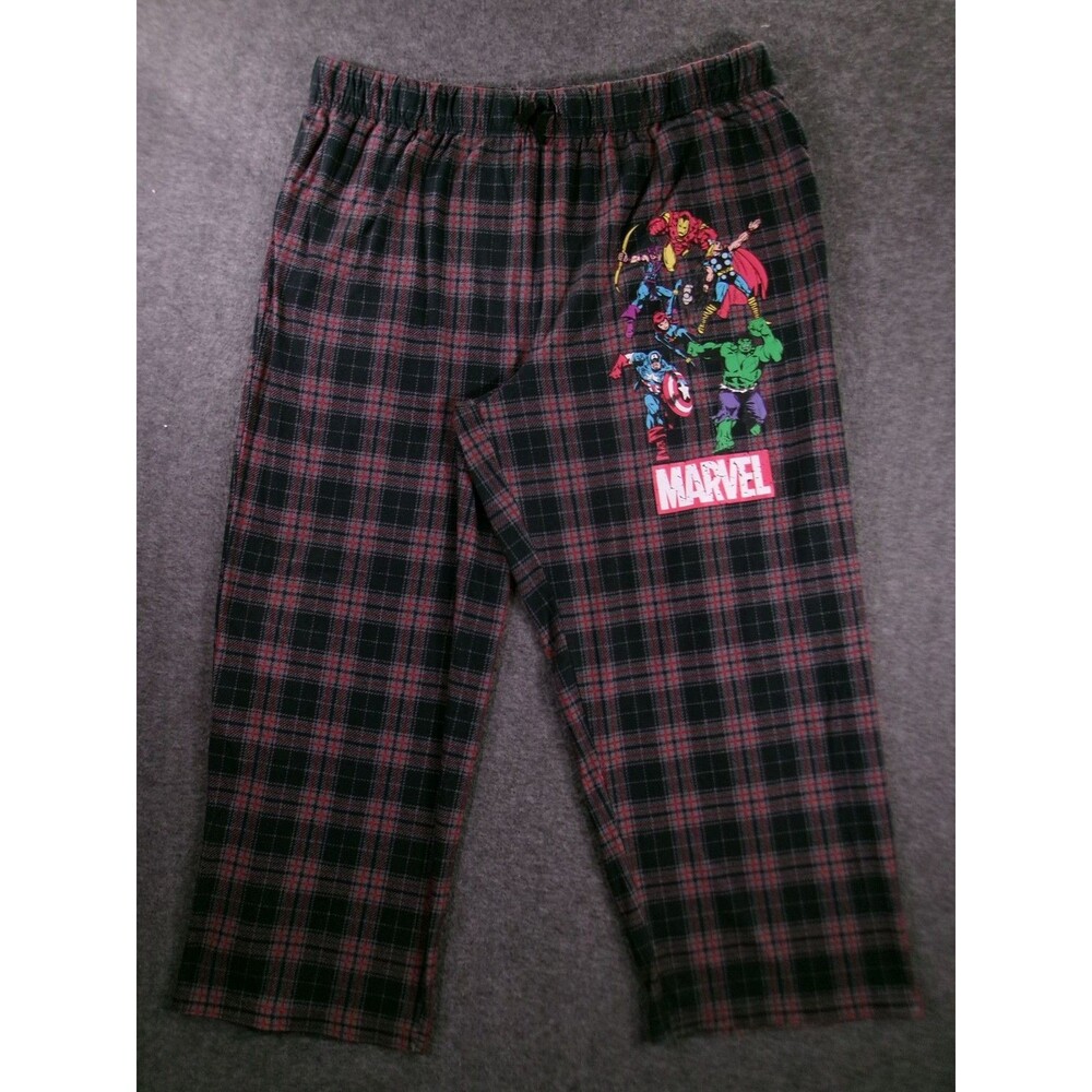Marvel Pajama Pants Mens L Plaid Flannel Lounge Sleepwear Avengers Graphic